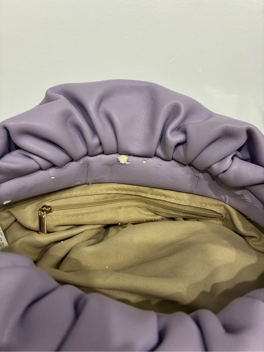 Lavender Soft Ruched Shoulder Bag with Gold Chain - Picture 4 of 8